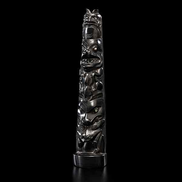 Appraisal: Haida Argillite Totem Pole tapering form and carved with three