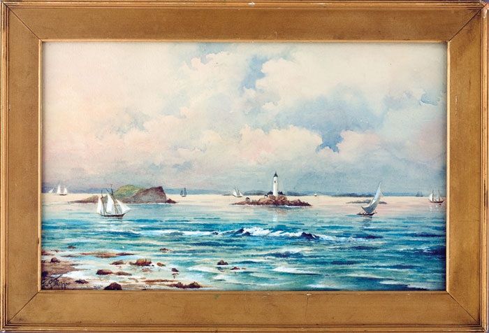 Appraisal: GEORGE GARDNER PHIPPS AMERICAN -C HARBOR SCENE WITH LIGHTHOUSE Watercolor