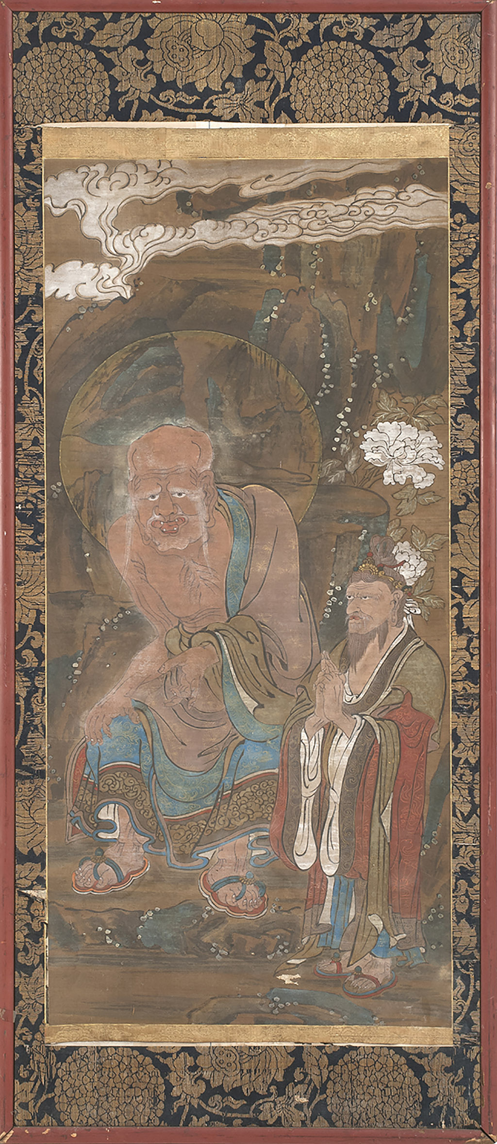 Appraisal: SCROLL PAINTING ON SILK Edo PeriodDepicting a lohan and attendant