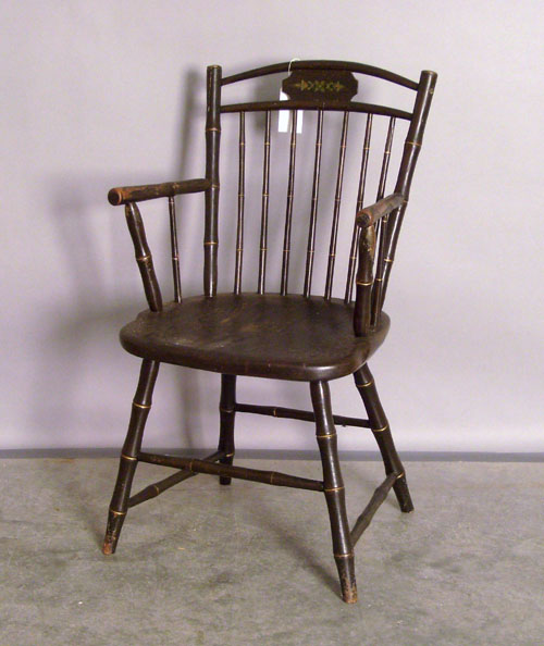 Appraisal: Painted birdcage windsor armchair ca