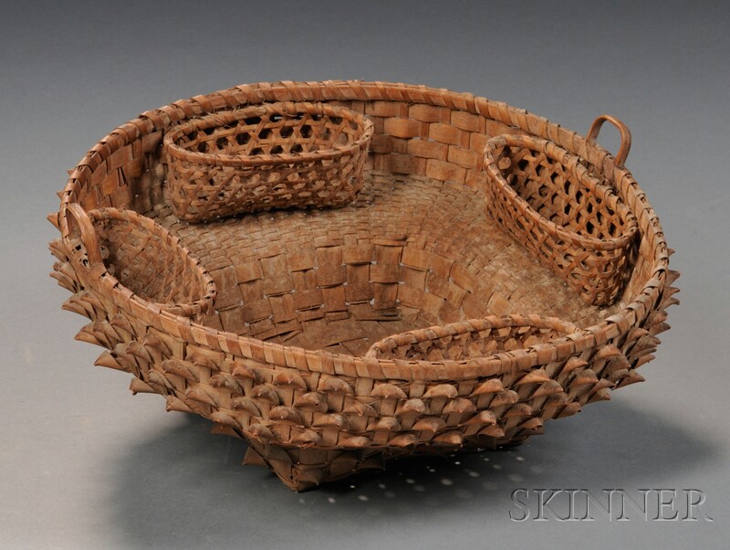 Appraisal: Indian-made Woven Splint Sewing Basket northeastern Woodland Indian tribe late