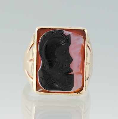 Appraisal: A Gentleman's Agate Cameo Ring k yellow gold ring featuring