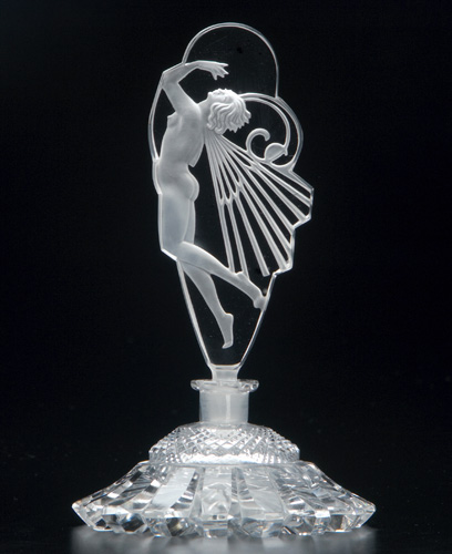 Appraisal: CZECH Perfume bottle in clear and frosted crystal with nude