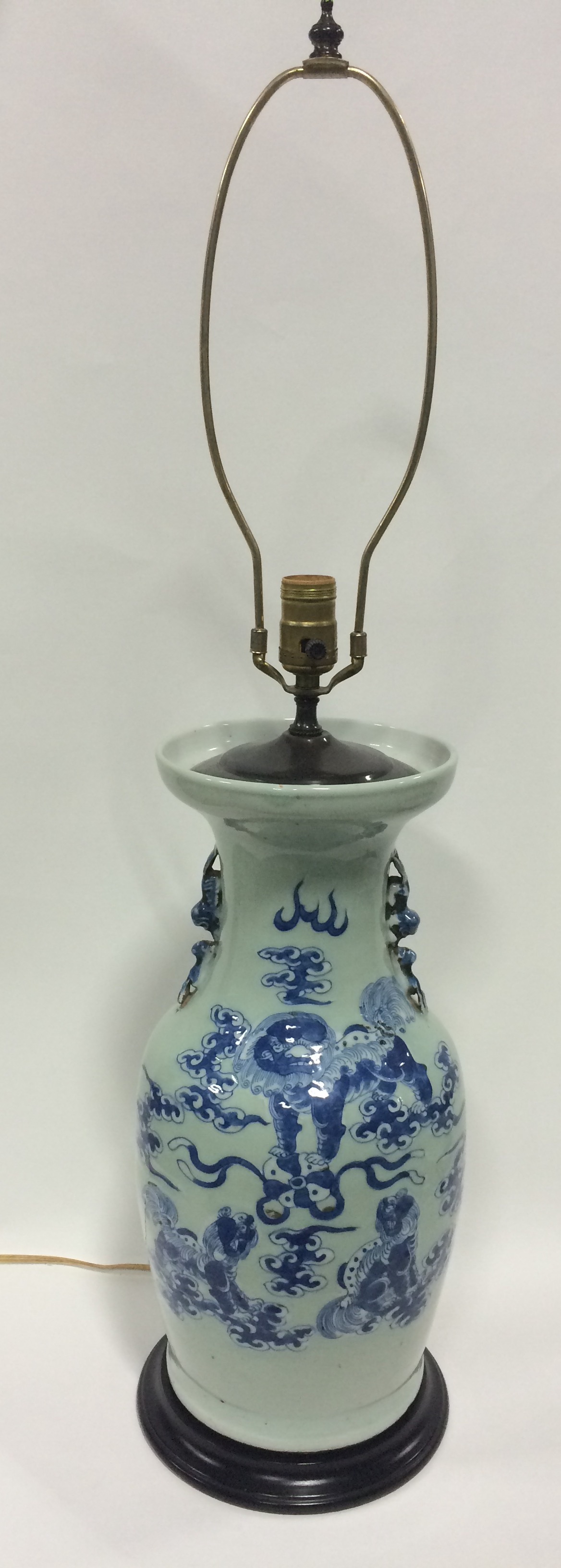 Appraisal: CHINESE CLELADON VASE LAMP Asian th century Cobalt blue with