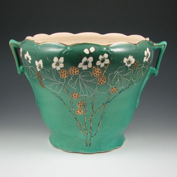 Appraisal: Roseville Decorated Art - handled jardiniere with floral decoration and