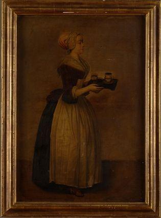 Appraisal: AFTER JEAN LIOTARD GIRL WITH CHOCOLATE Oil on canvas x