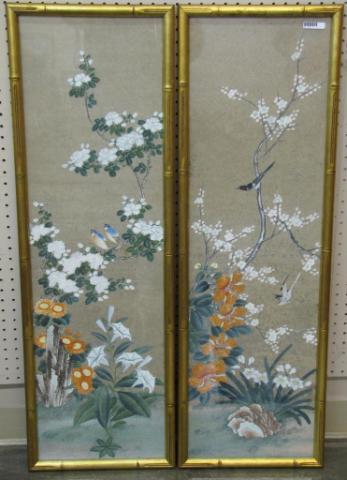 Appraisal: Pair of framed decorator Japanese prints depicting birds and cherry