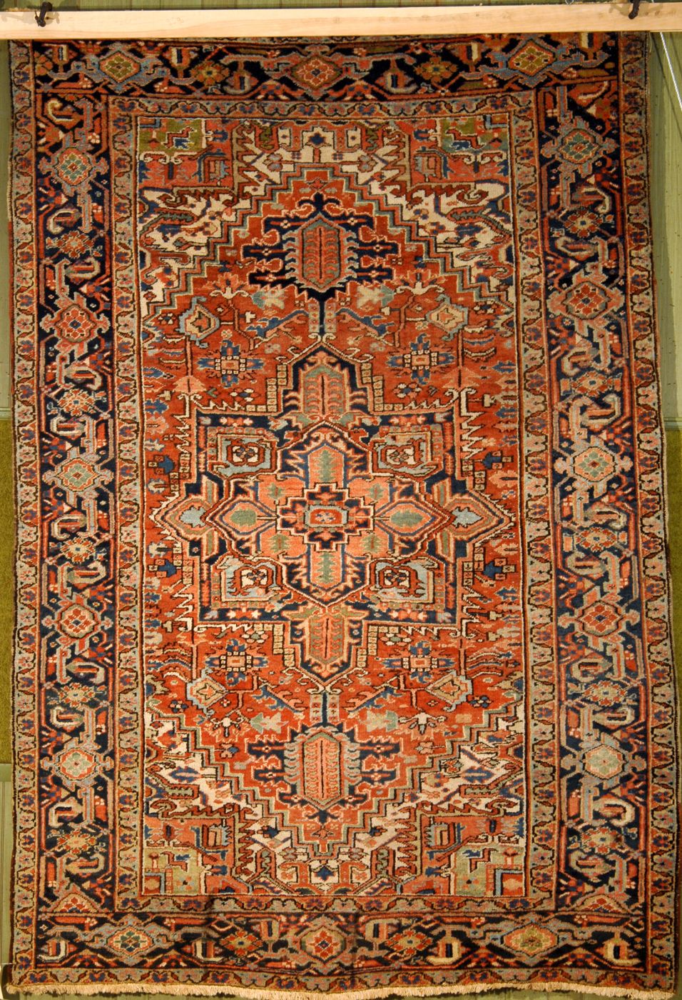 Appraisal: ORIENTAL RUG HERIZ ' x ' Gabled central medallion with