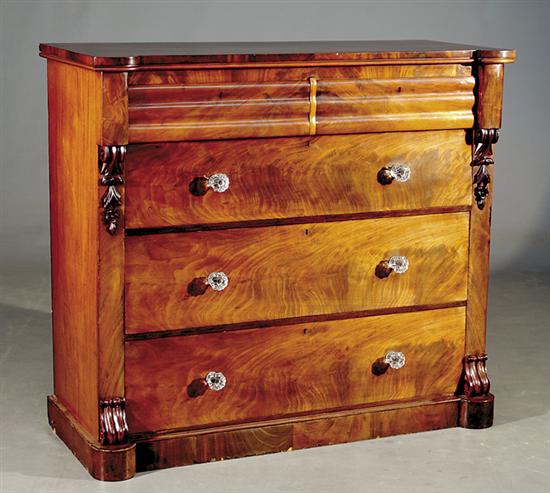 Appraisal: Scottish carved mahogany chest of drawers circa shaped top over