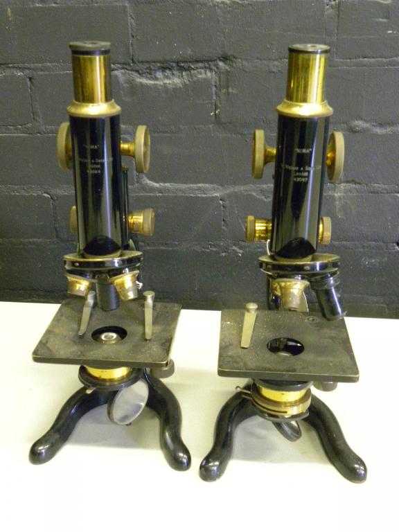 Appraisal: Two W Watson Sons black japanned iron Kima mircoscope stands