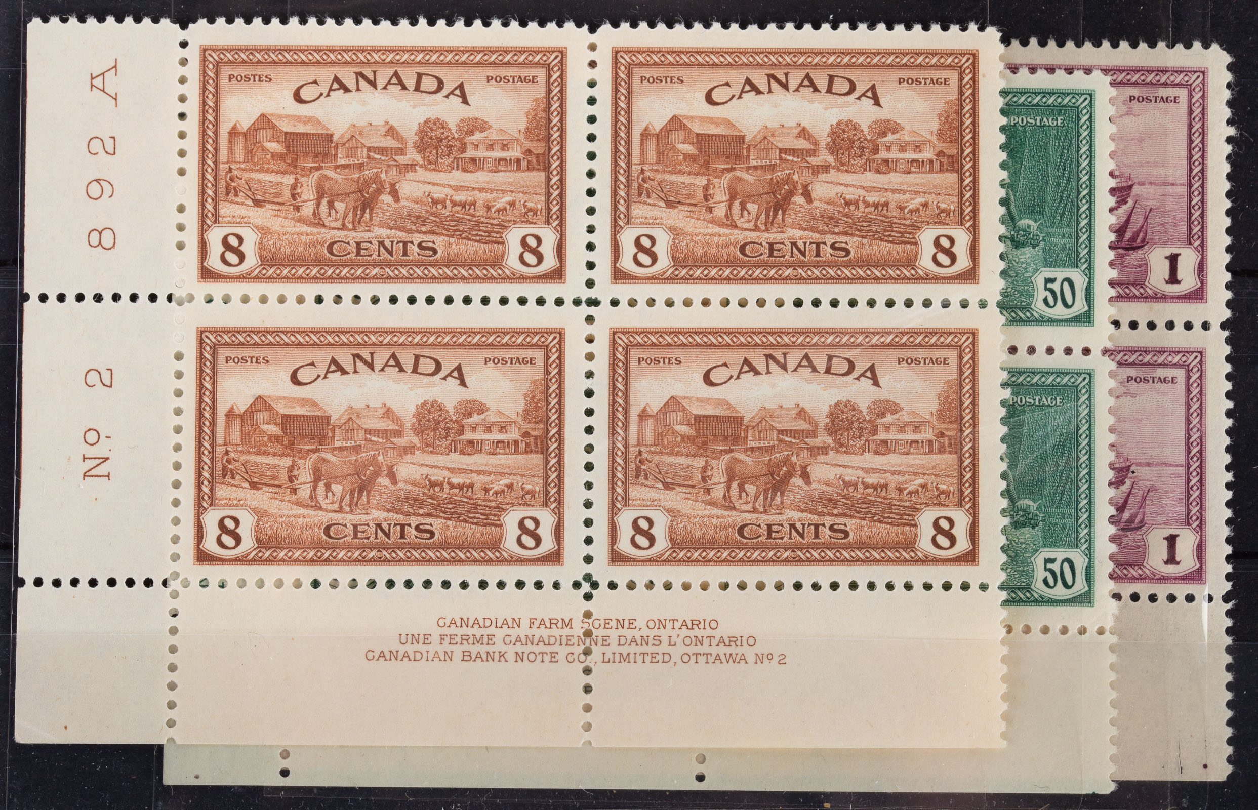 Appraisal: CANADA POSTAGE STAMP BLOCKS All Mint never hinged comprising plate