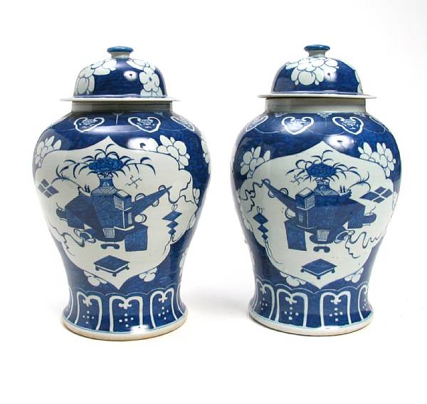 Appraisal: A pair of Chinese blue and white covered jars height