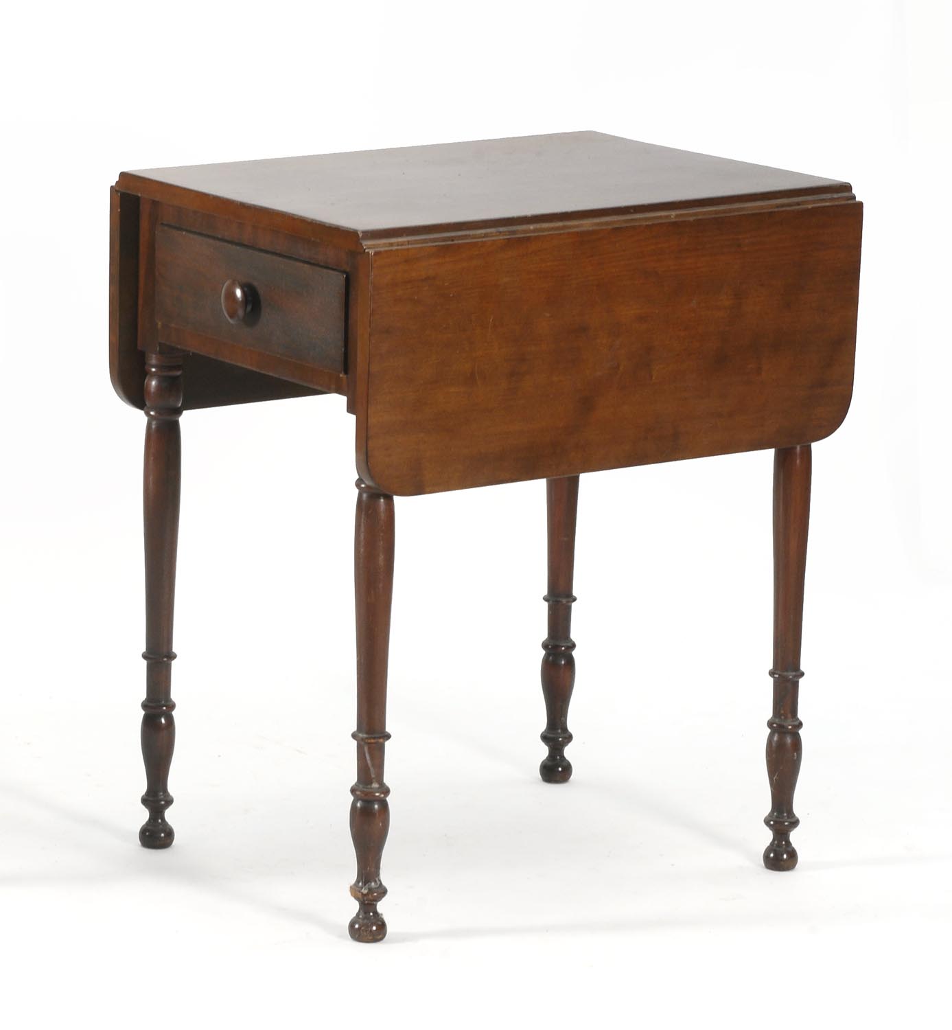 Appraisal: CIRCA AMERICAN COUNTRY SHERATON DROP-LEAF STAND in walnut and mahogany