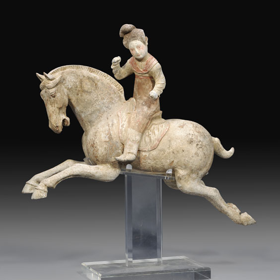 Appraisal: TANG POTTERY POLO PLAYER Superbly modeled and unusually large Chinese