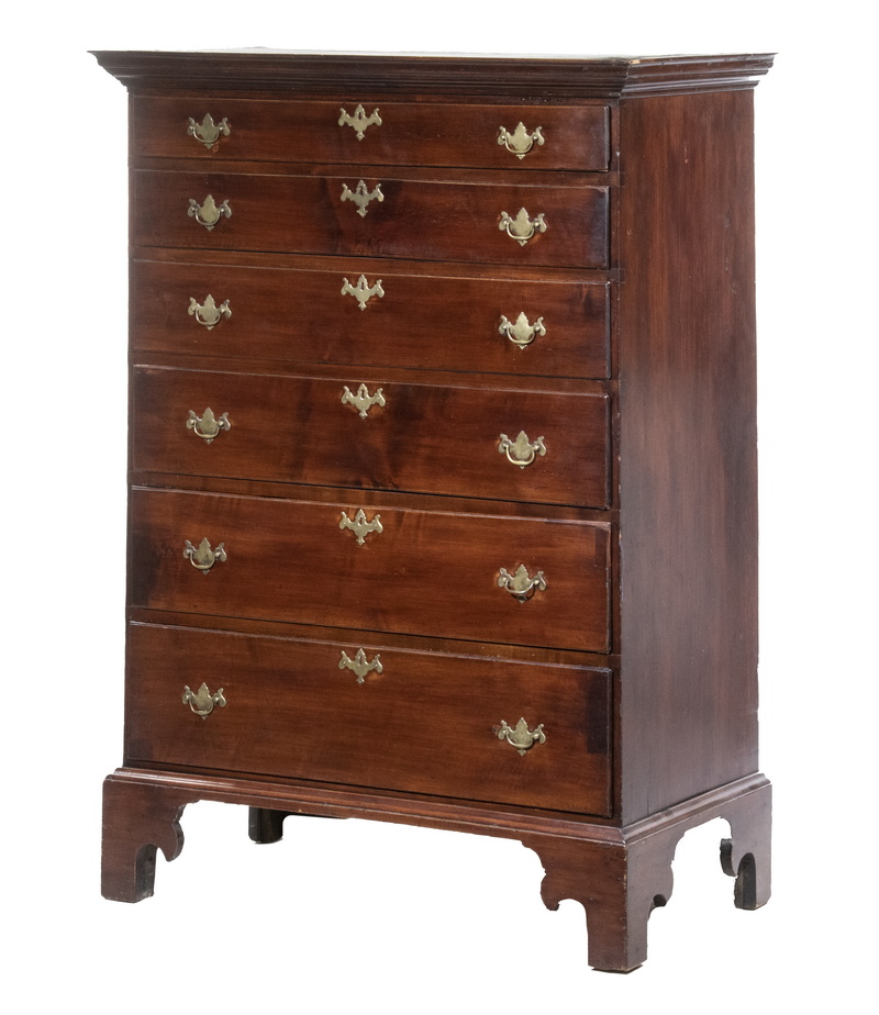 Appraisal: SIX DRAWER AMERICAN CHIPPENDALE TALL CHEST th c Cherry Chest