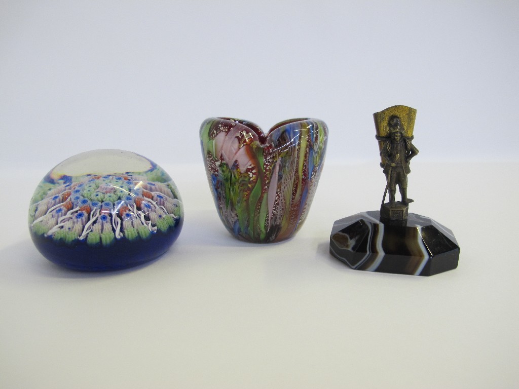 Appraisal: Millefiori glass paperweight Italian glass vase and gilt metal figure