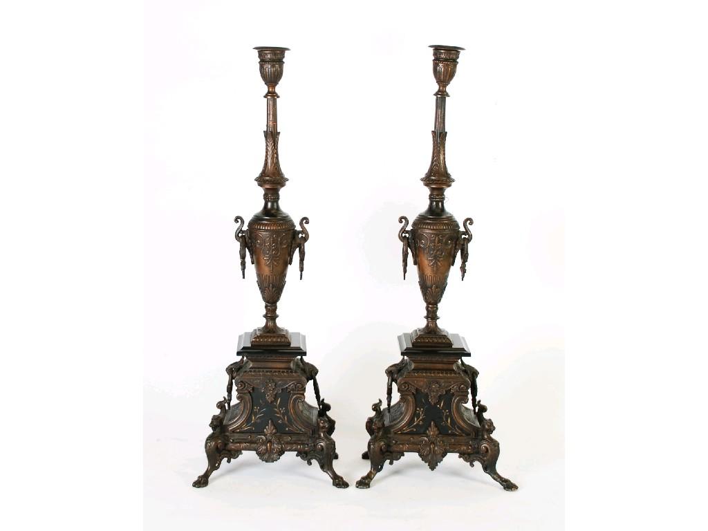 Appraisal: PAIR OF TH CENTURY BRONZED METAL AND BLACK SLATE CLOCK