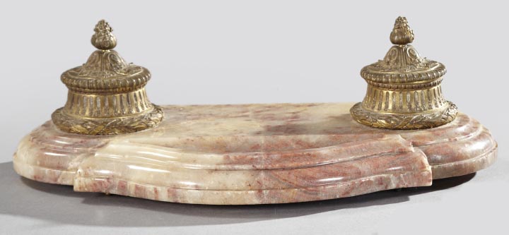 Appraisal: French Rose Marble and Gilt-Bronze Double Encrier first quarter th