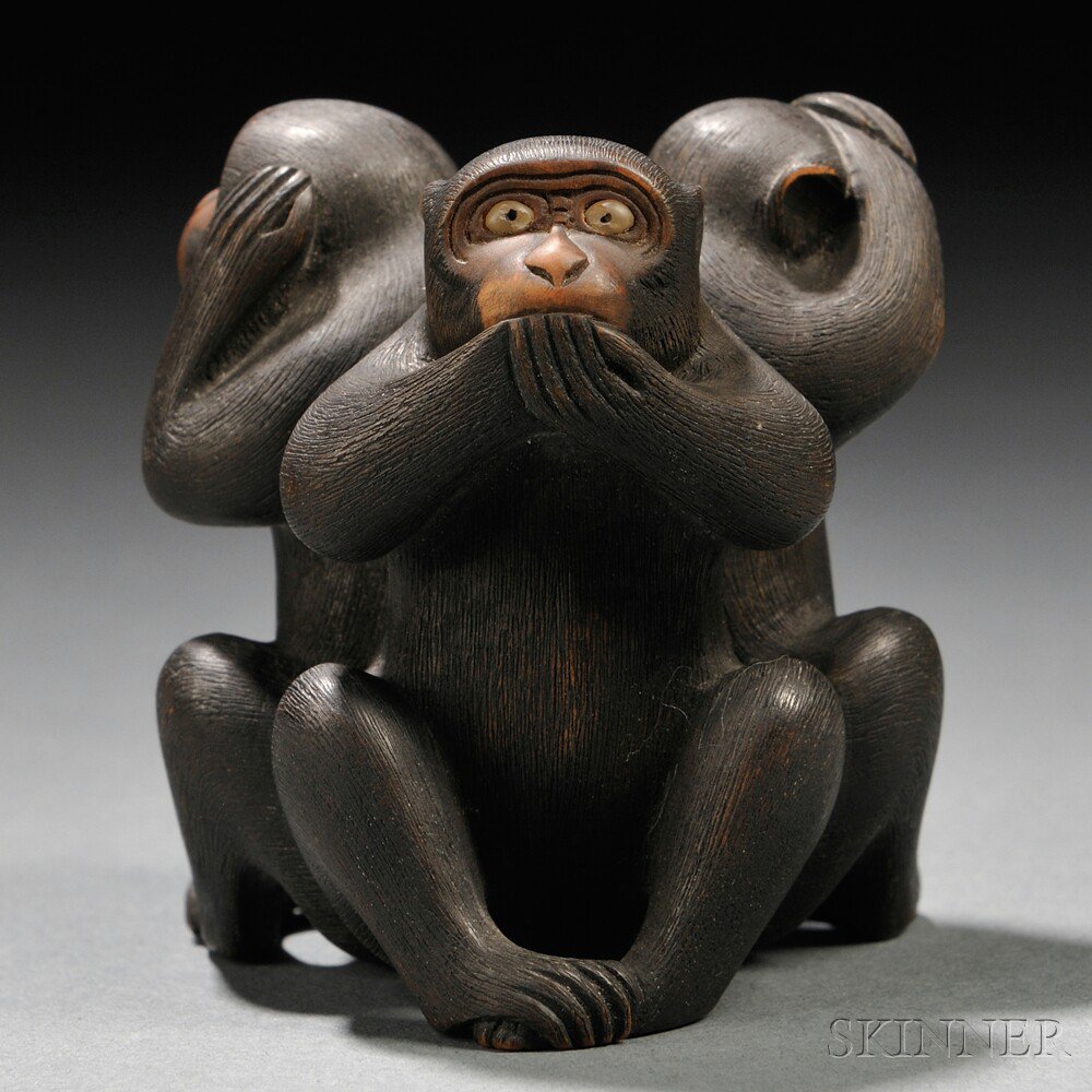 Appraisal: Wood Carving of the Three Wise Monkeys Japan th century