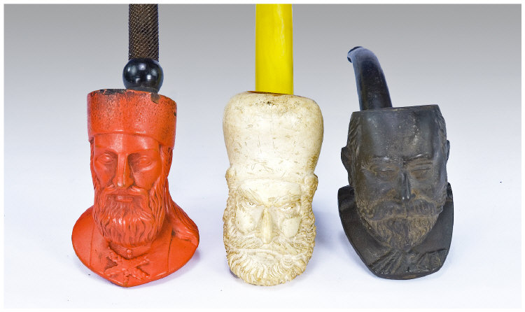 Appraisal: Two Carved Meerschaum Pipes Bearded Heads Other