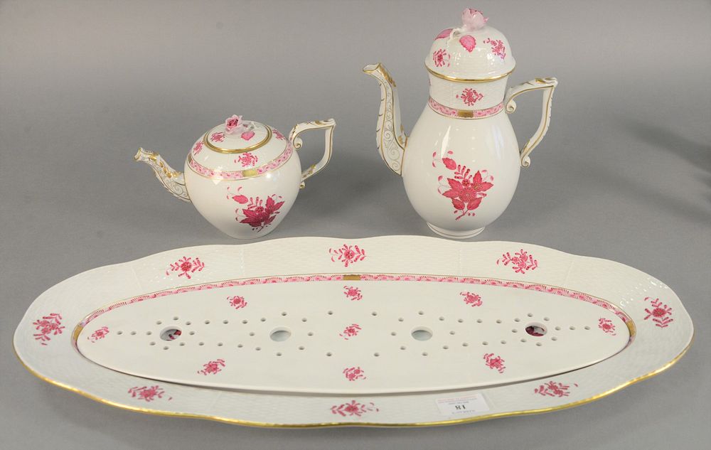 Appraisal: Group of three Herend Chinese Bouquet Raspberry tableware including a