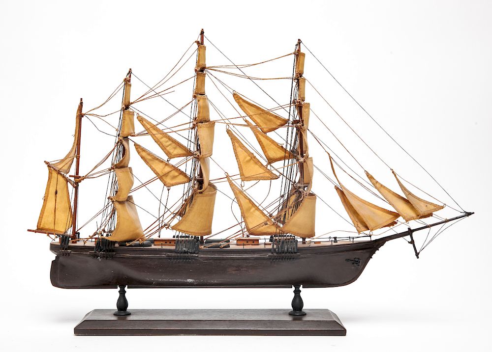 Appraisal: Model Sailboat Sailing Ship Wood Canvas Sails Model sailing ship