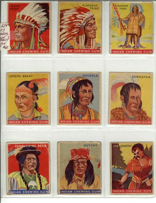 Appraisal: GOUDEY GUM INDIAN CARDS Green backs in plastic sleeve Together