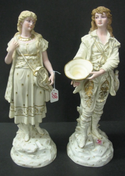 Appraisal: PAIR GERMAN RUDOLSTADT BISQUE PORCELAIN FIGURES of a young woman