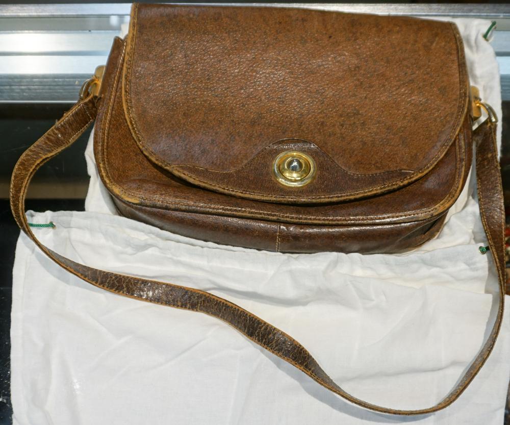 Appraisal: Gucci Pig Skin Brown Leather Shoulder Bag with Box and