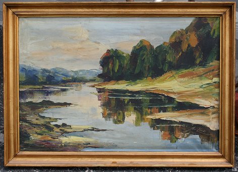 Appraisal: LIND Axel Scandinavian - River landscape Oil Canvas '' x