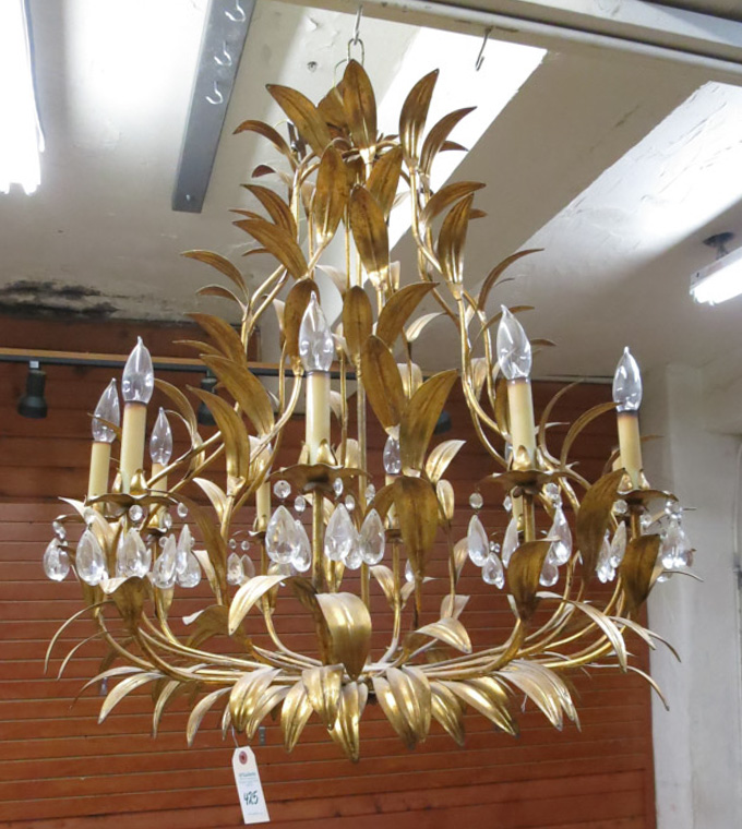 Appraisal: TEN-LIGHT GILT METAL CHANDELIER featuring a perimeter of candlestick lights