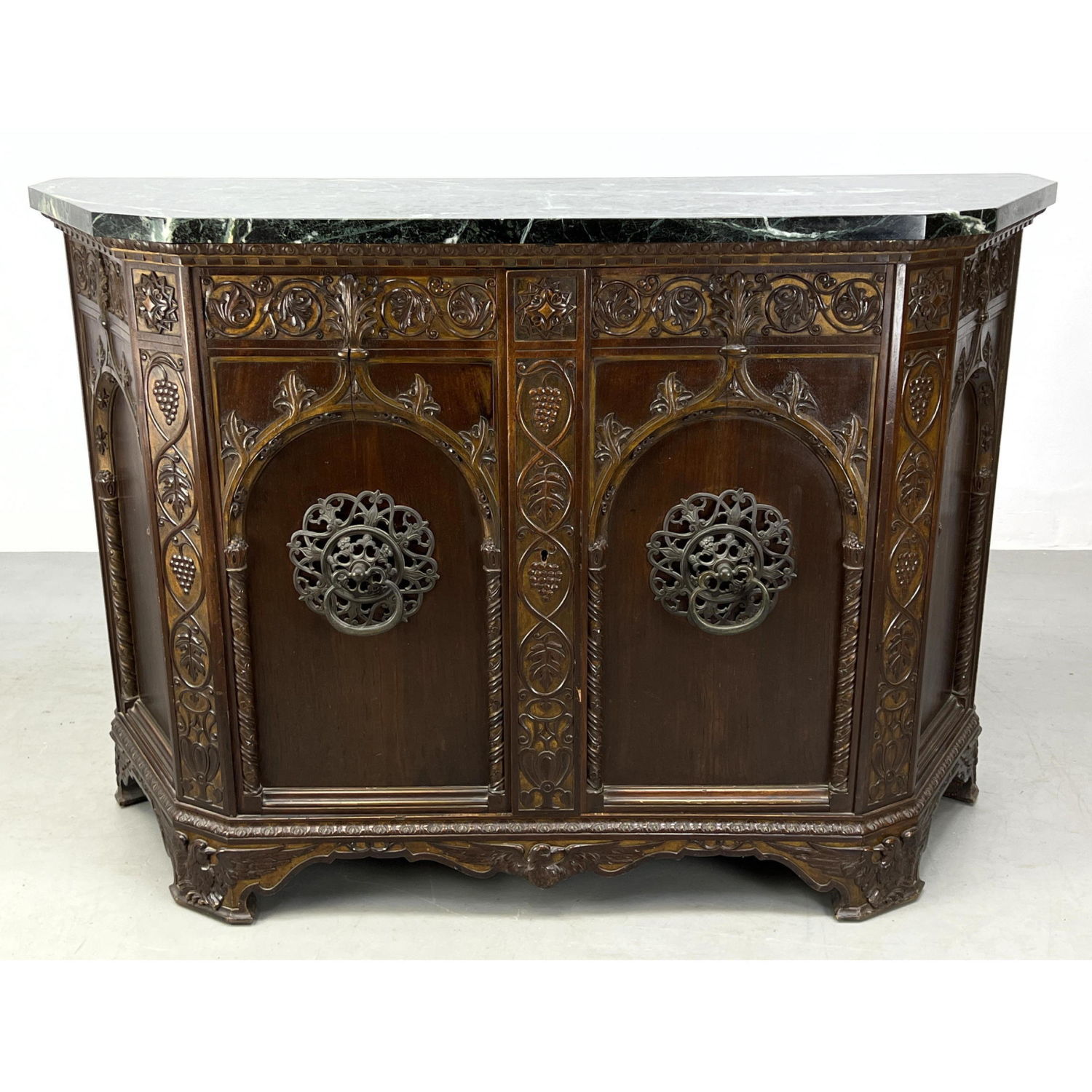 Appraisal: Gothic European Style Server Cabinet Marble Top on Carved frame