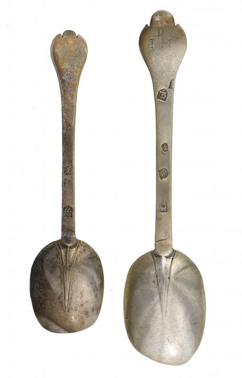 Appraisal: TWO CHARLES II TREFID SPOONS cm the larger maker's mark