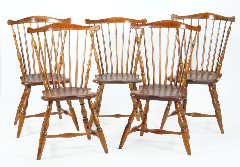 Appraisal: SET OF FIVE ANTIQUE AMERICAN FANBACK WINDSOR ARMCHAIRS Early th