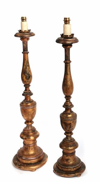 Appraisal: A pair of Baroque style giltwood floor lamps height ft