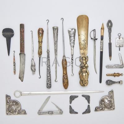 Appraisal: ANTIQUE SILVER AND OTHER METAL ACCESSORIES Twenty six pieces mixed