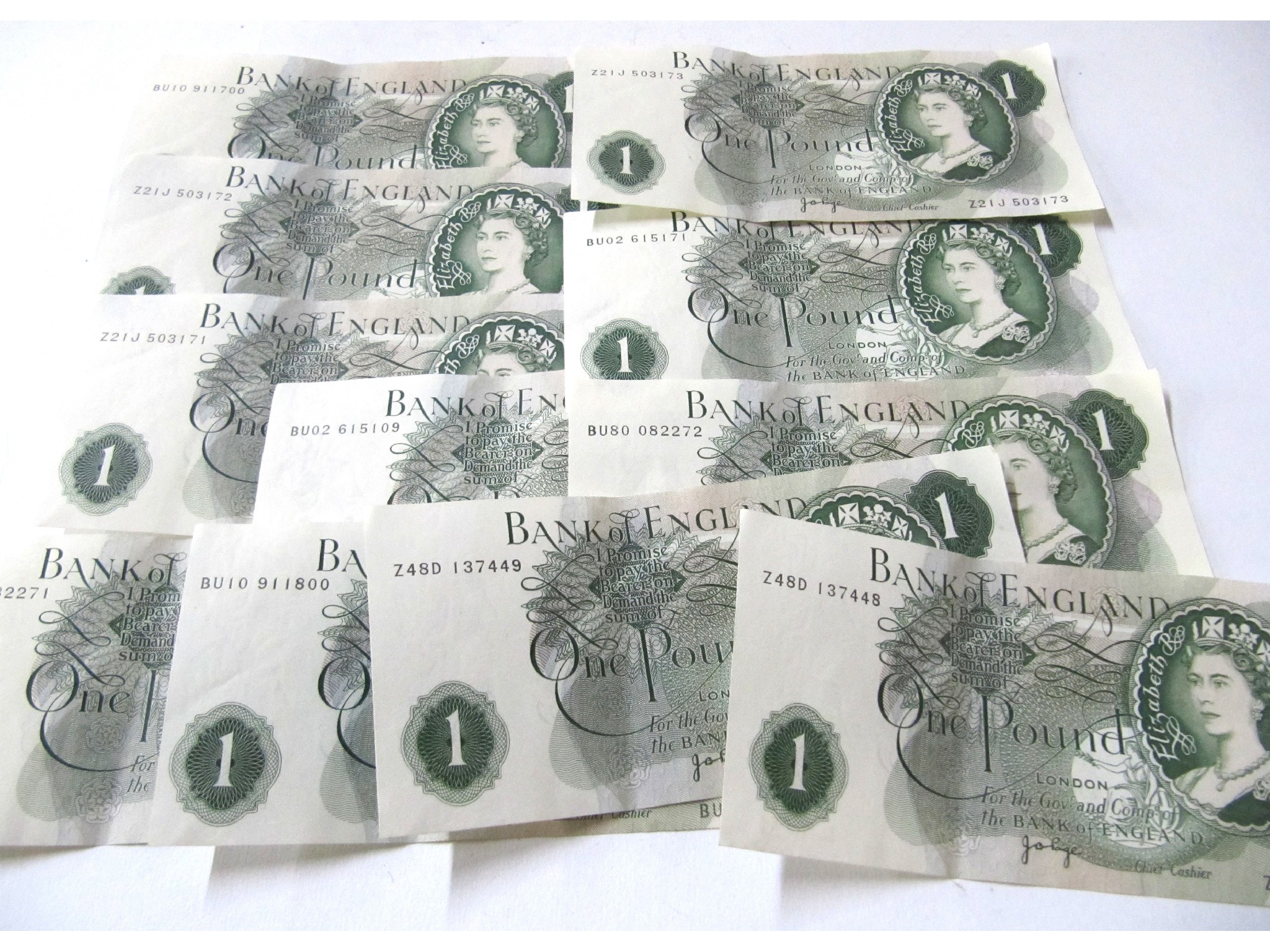 Appraisal: A lot comprising eleven Bank of England one pound notes