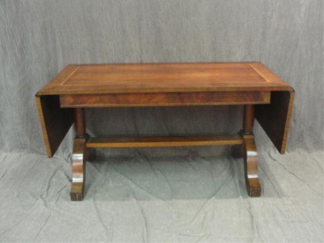 Appraisal: Biedermeier Style Drop Leaf Library Table with Inlay Some veneer