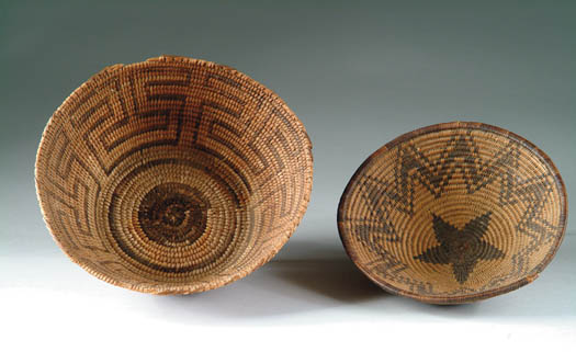 Appraisal: TWO AMERICAN INDIAN DECORATED BASKETS Bowl design with bottom star