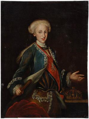 Appraisal: th century royal portrait gentleman with blue velvet jacket red