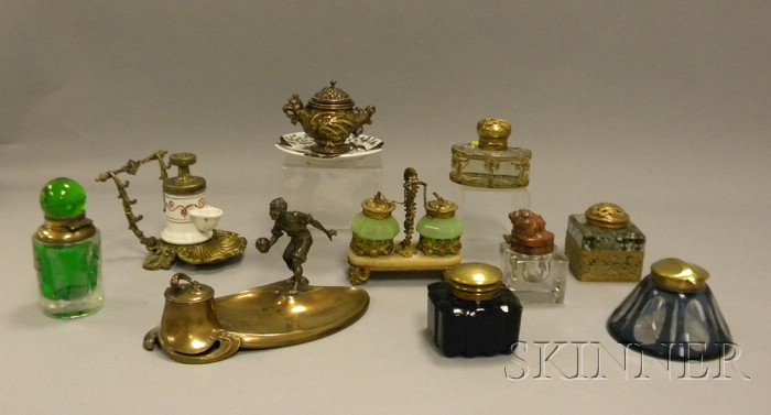 Appraisal: Ten Assorted Inkwells and Inkstands seven glass a brass and