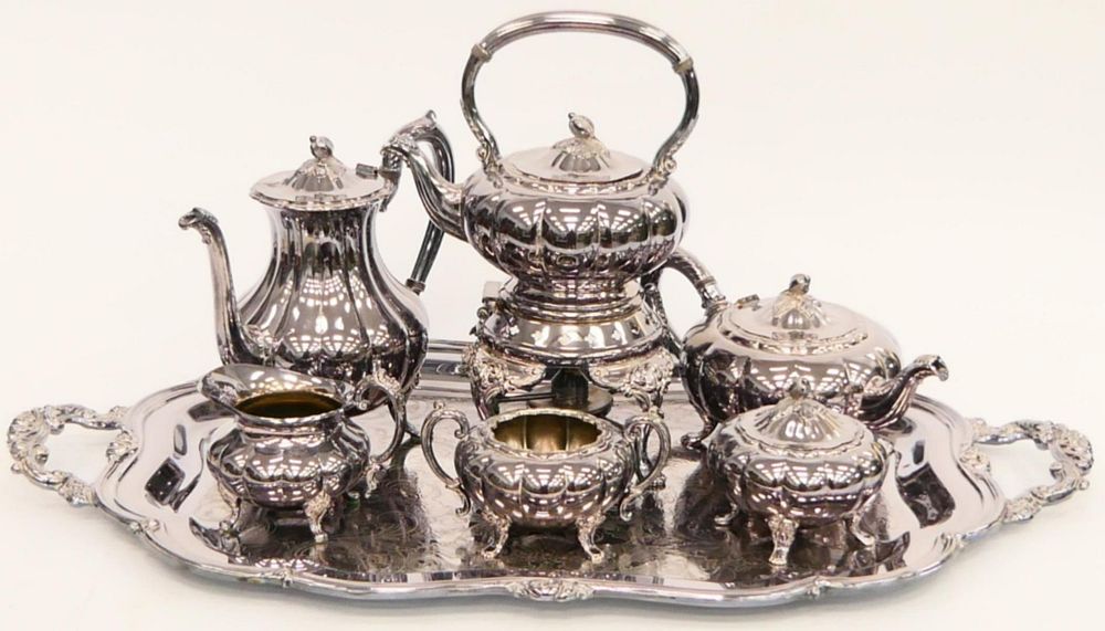 Appraisal: PC ONEIDA HEIRLOOM MELON SILVERPLATE TEA SET PC ONEIDA HEIRLOOM