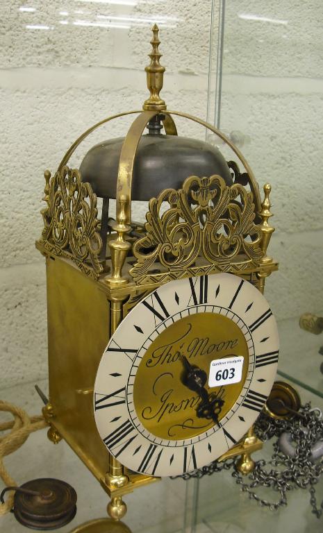 Appraisal: th century brass hook and spike lantern clock the silvered