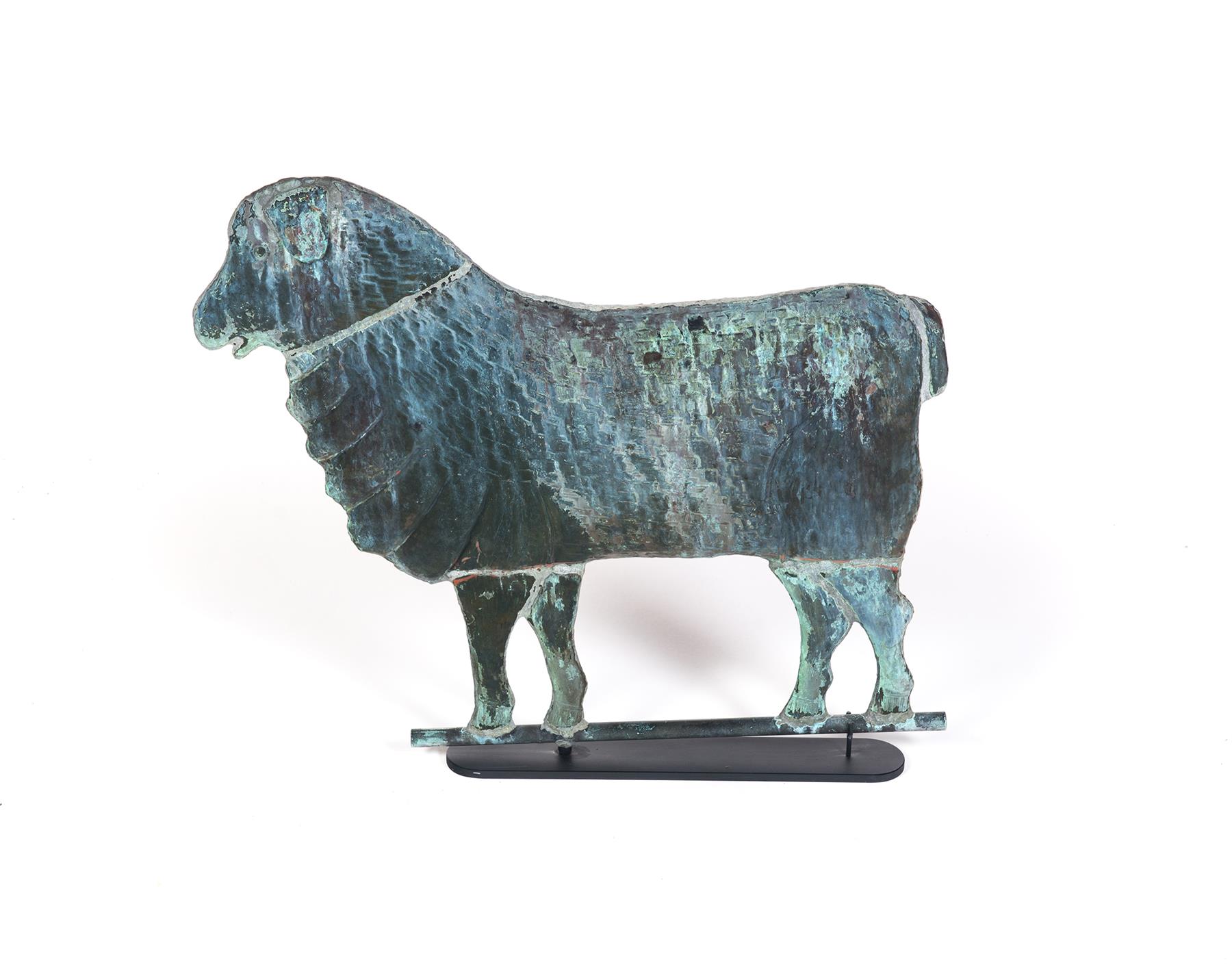 Appraisal: AMERICAN SHEEP WEATHERVANE Late th century Copper full-bodied sheep Verdigris