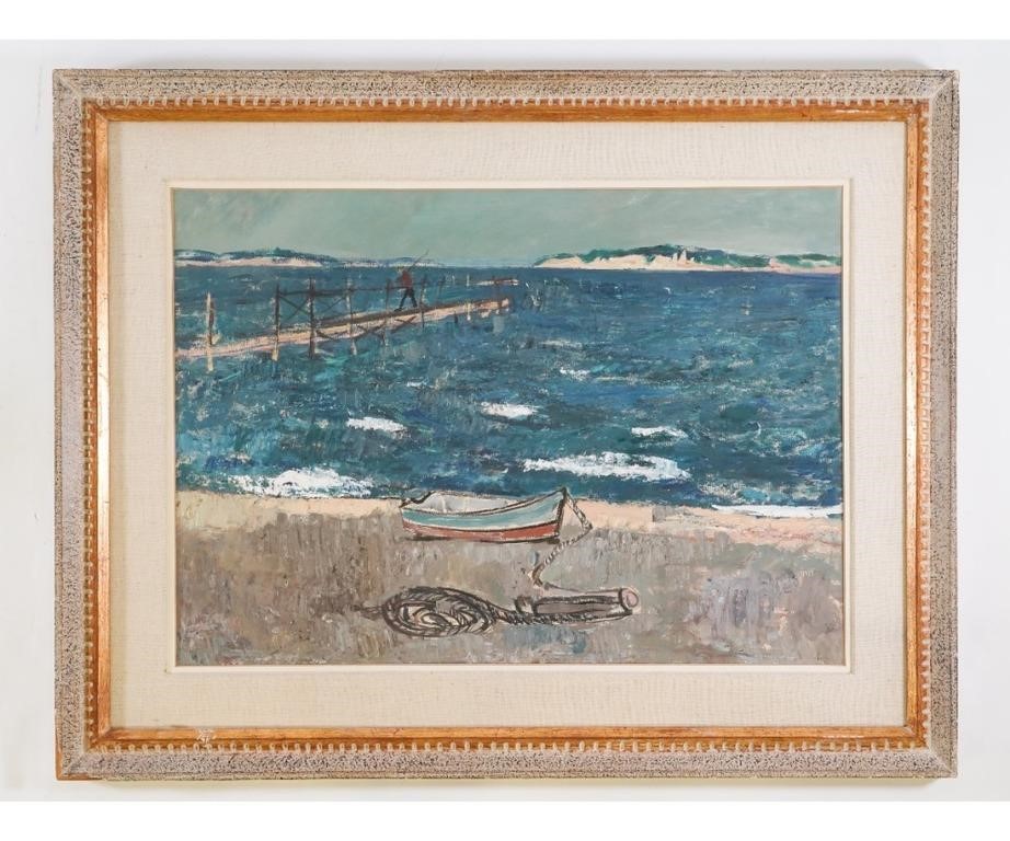 Appraisal: Nicolai S Nicola Cikovsky mixed media beach scene with row