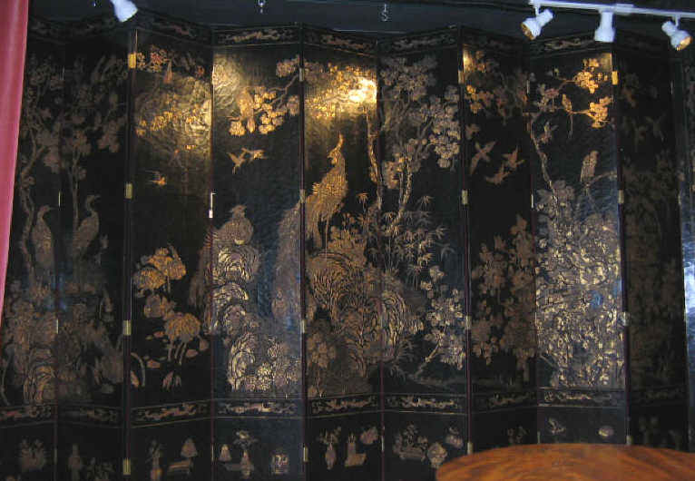 Appraisal: LARGE CHINESE TWELVE-PANEL ROOM SCREEN Lacquered one side depicting a