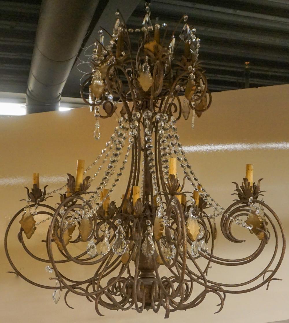 Appraisal: CONTINENTAL -LIGHT PATINATED METAL AND CRYSTAL CHANDELIER X IN X