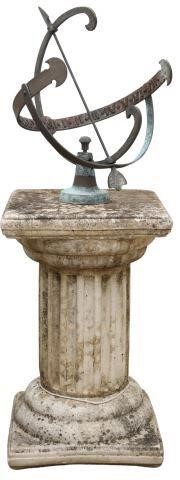 Appraisal: Diminutive metal armillary sphere on columnar pedestal squared top and