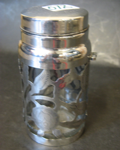 Appraisal: A MEXICAN STERLING OVERLAY GLASS SPICE JAR etched and engraved