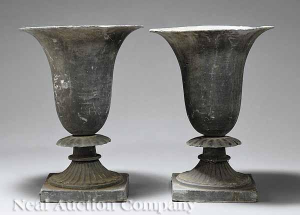 Appraisal: A Pair of Antique Continental Lead Garden Urns flared rims